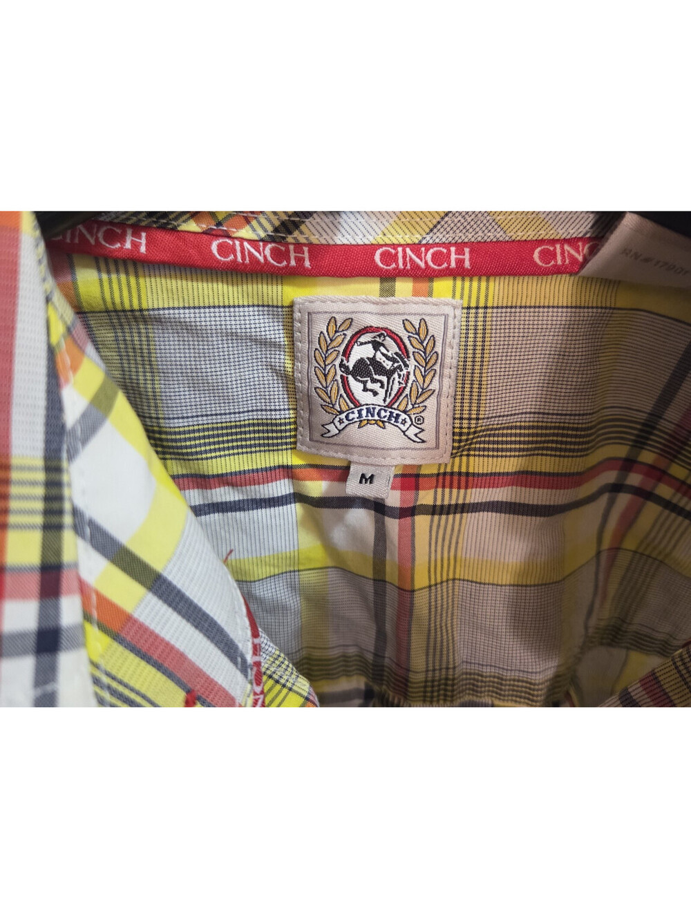 Cinch Western Button Shirt L/S Men Size Med Red Yellow & Gray Rodeo Ranch - Picture 3 of 4